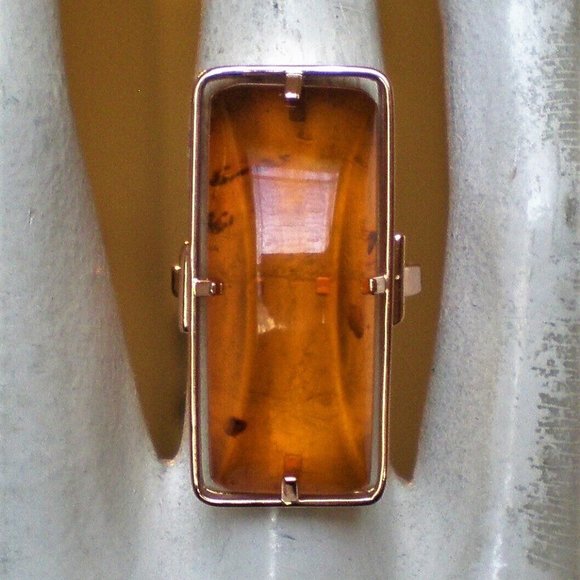 Russian Russia USSR 14K 585 Rose Pink Gold Baltic Honey Amber Cocktail RING - Picture 2 of 11